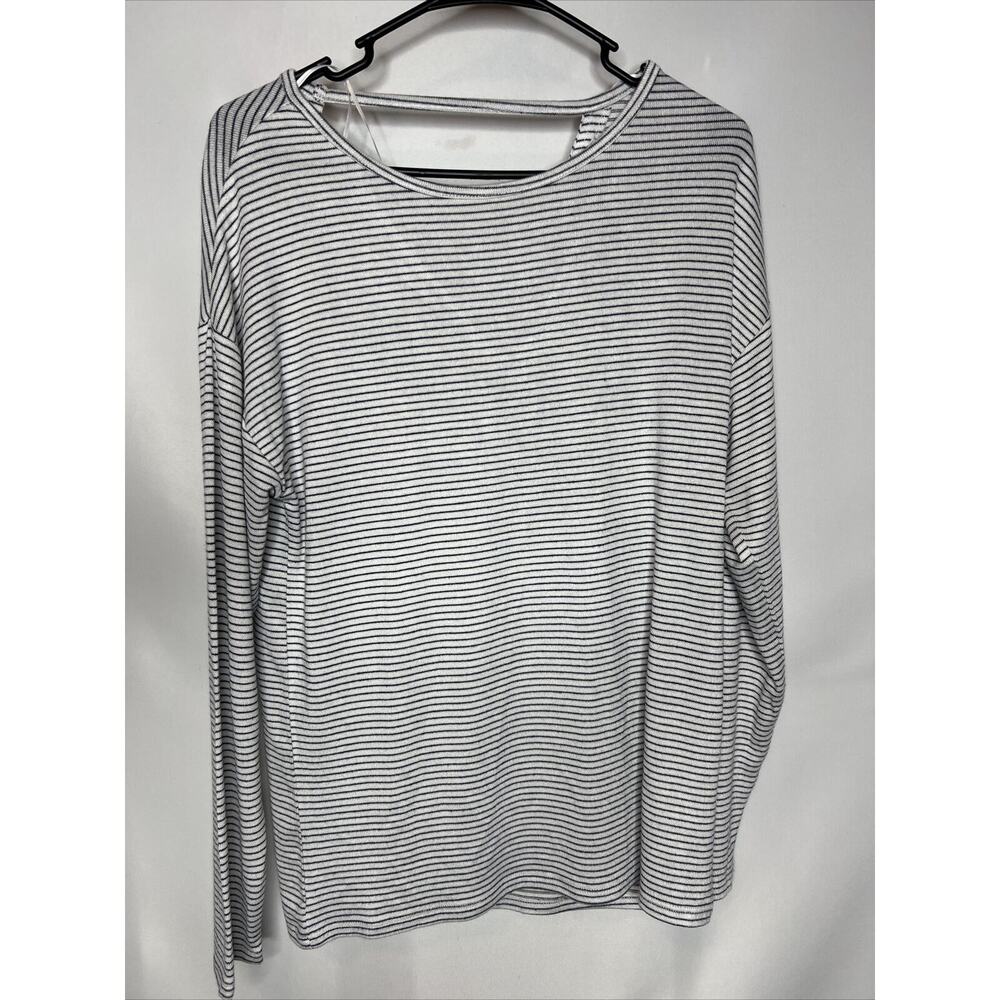 Halston Studio Top Womens Small Striped Cutout Back Long Sleeve Oversized NWT